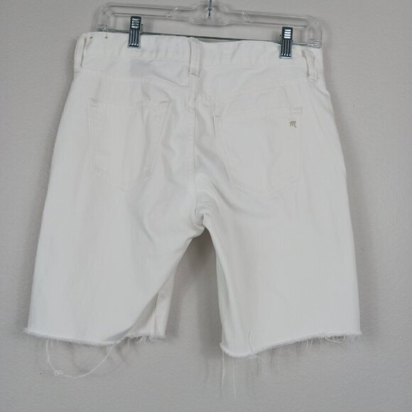 MADEWELL BOY JEAN Long Mid Rise Denim Jean Shorts Womens 26 White Raw Hem - Picture 3 of 5